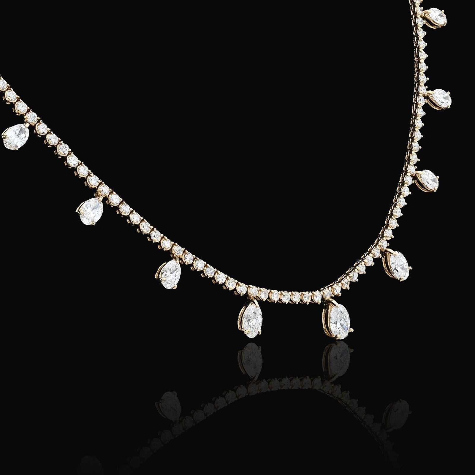 2.9MM 14K Yellow Gold 18.8g 9.52CT Lab Diamond 17In Tennis Pear Shape Drop Chain - Elite Jewelers - Necklaces & Chains