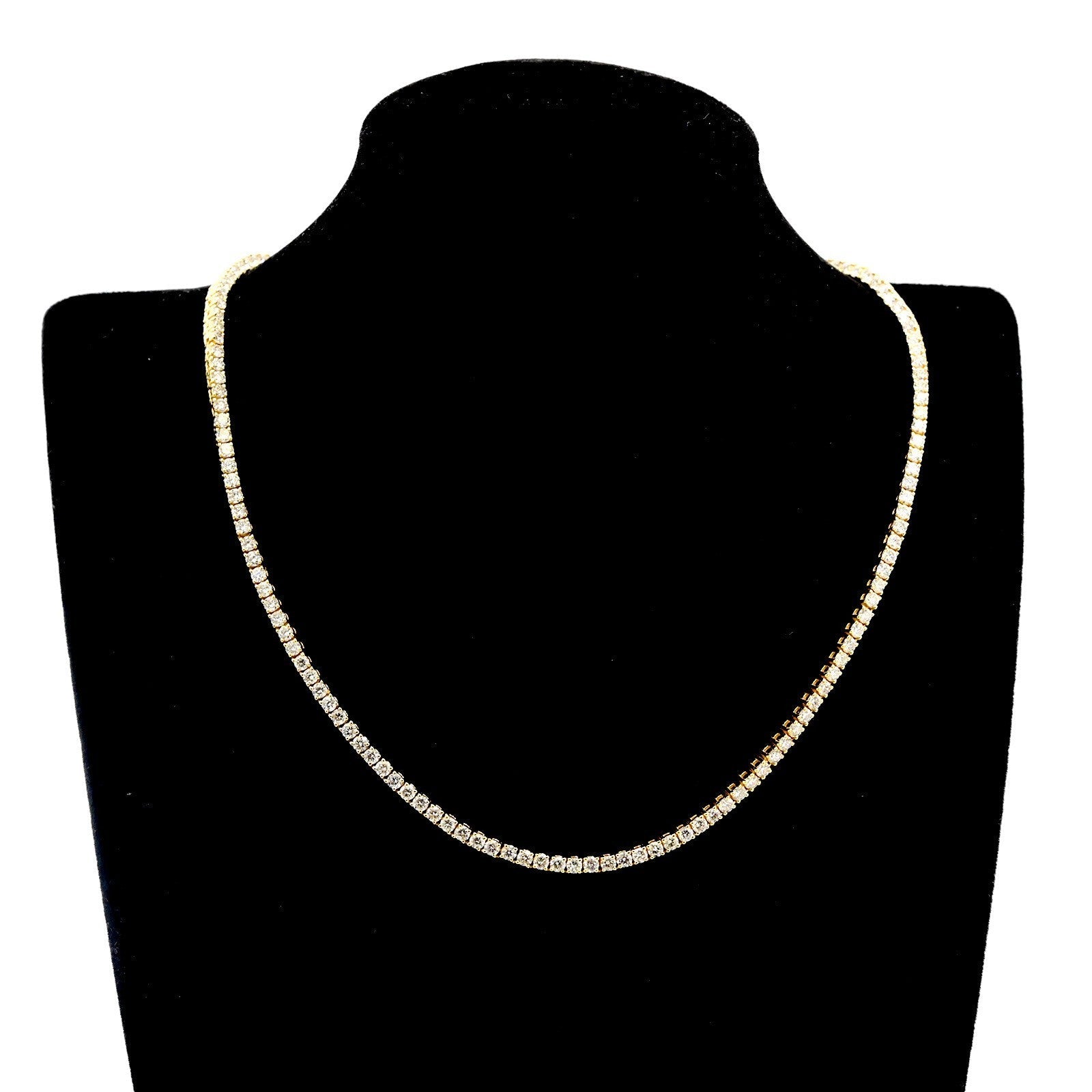 3.2MM 10k Yellow Gold 21Inch 16CTW Diamond 10 Pointer Solitaire Tennis Chain 30g - Elite Jewelers - Necklaces & Chains