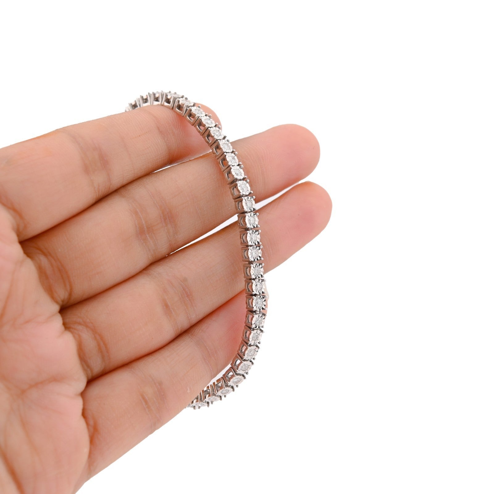 3.5MM 10k White Gold 11gm 1CTW Natural Diamond Illusion Tennis Bracelet 7 Inches - Elite Jewelers - Bracelets
