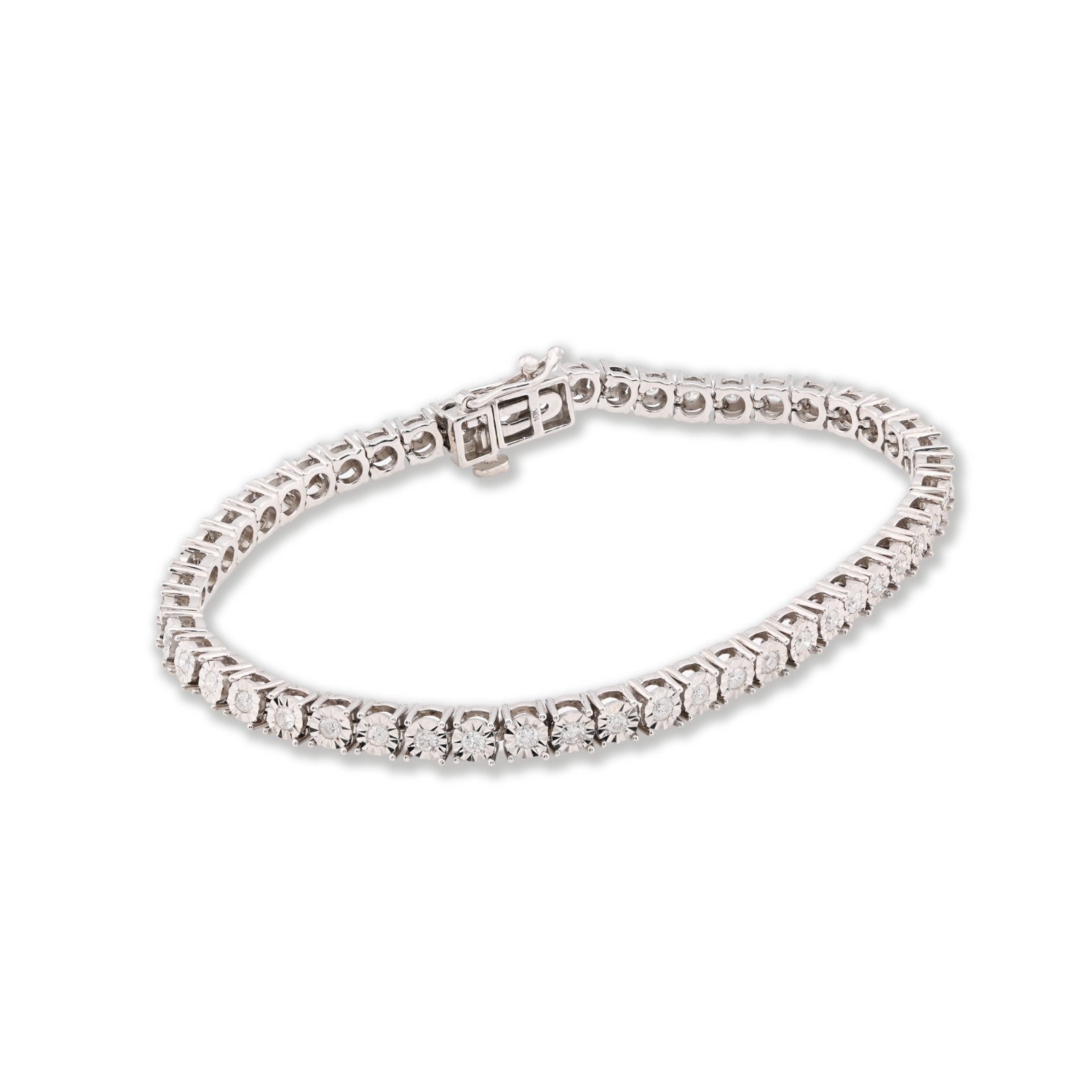 3.5MM 10k White Gold 11gm 1CTW Natural Diamond Illusion Tennis Bracelet 7 Inches - Elite Jewelers - Bracelets