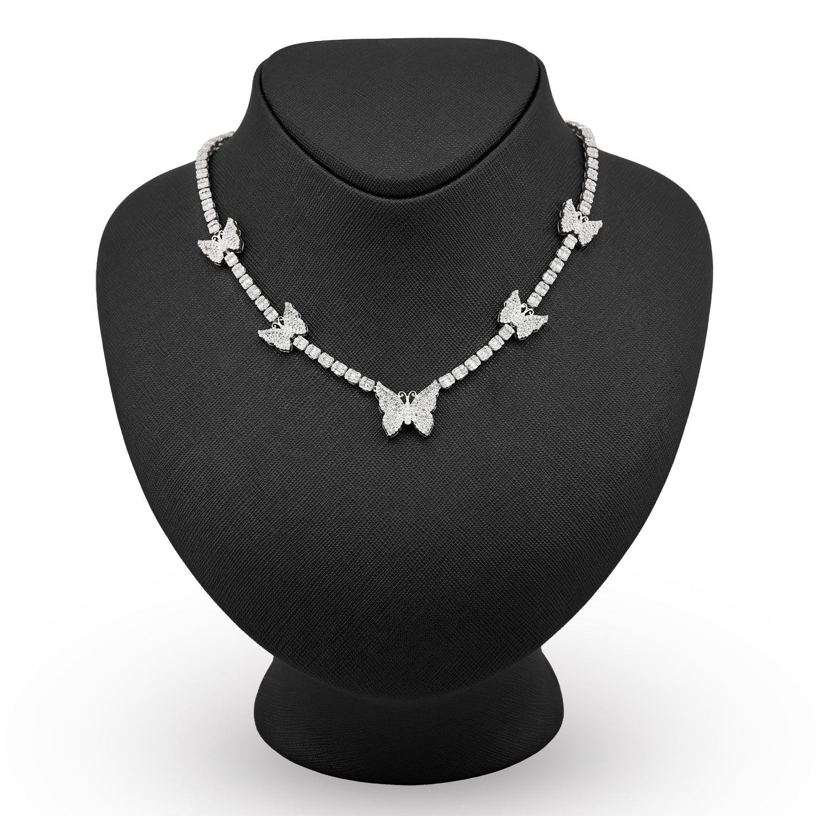 3.5MM 10k White Gold 5.48CTW Round/Baguette Diamond 26.5g Butterfly Tennis Chain - Elite Jewelers - Necklaces & Chains