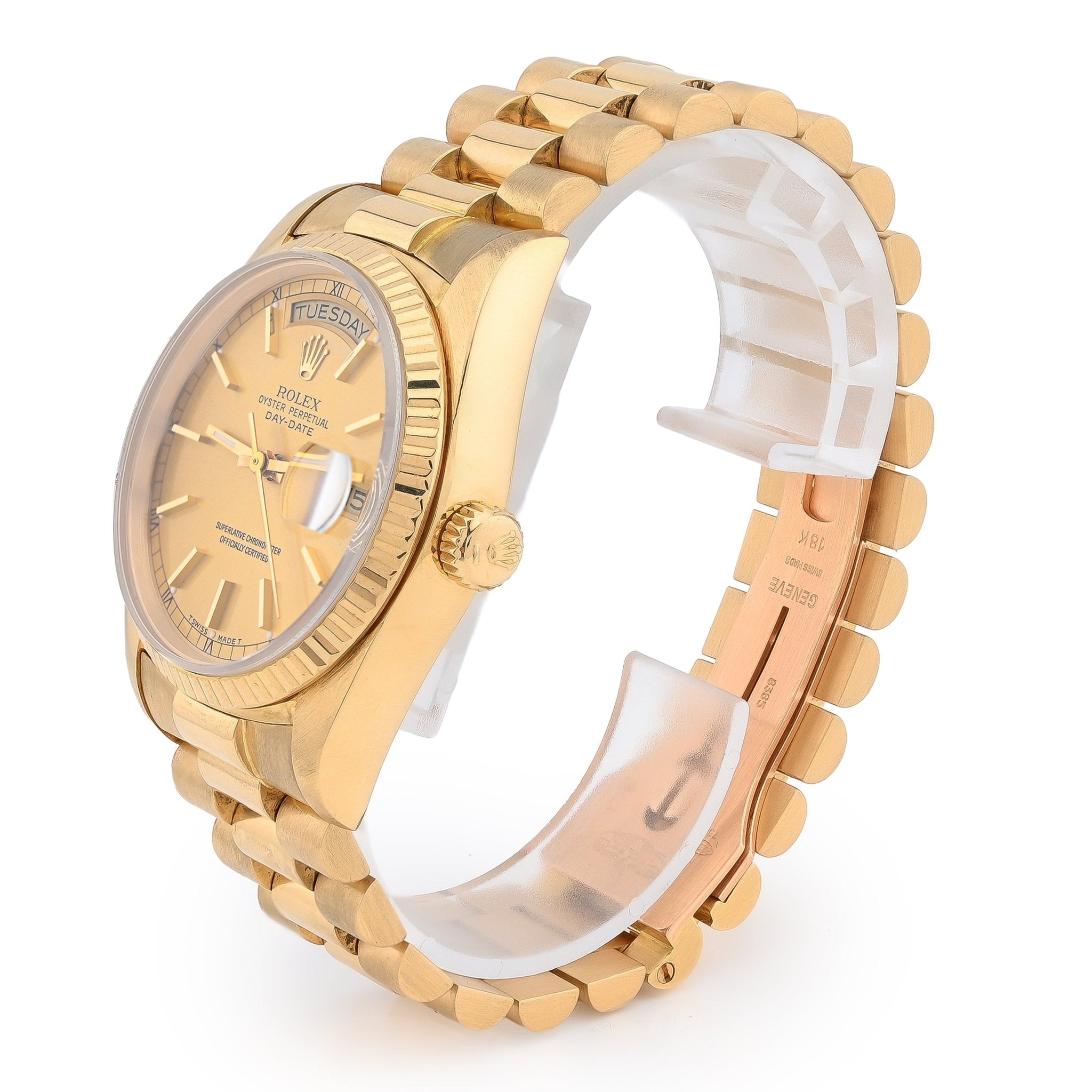 36MM Gold Rolex Day Date Presidential 18k Yellow Fluted Bezel Jubilee Band 128238 - Elite Jewelers - Luxury Watch