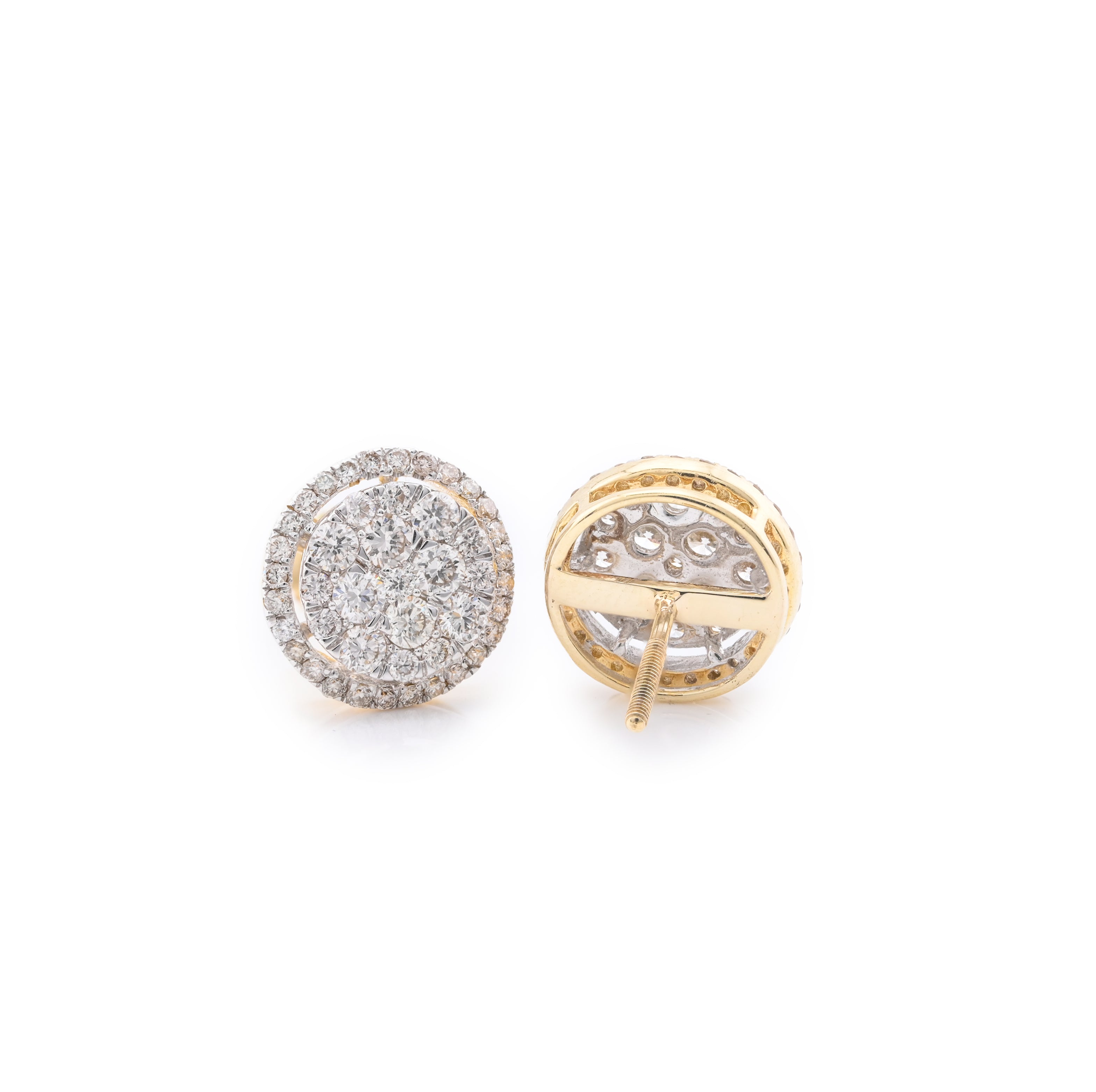 10k Yellow Gold 1.5CT Diamond Halo Cluster Stud Earrings
