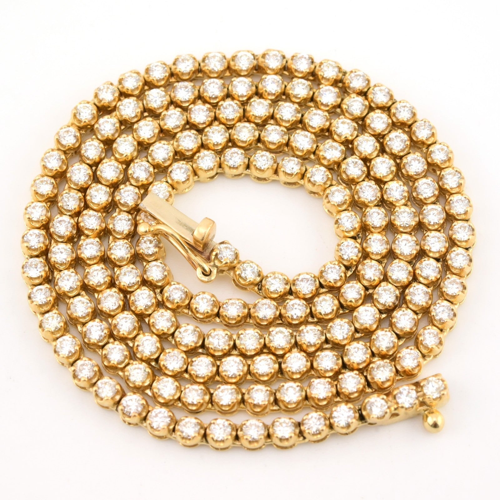 3MM 10k Yellow Gold 9CTW Diamond Tennis Solitaire Chain 29.4g 23 Inches Necklace - Elite Jewelers - Necklaces & Chains