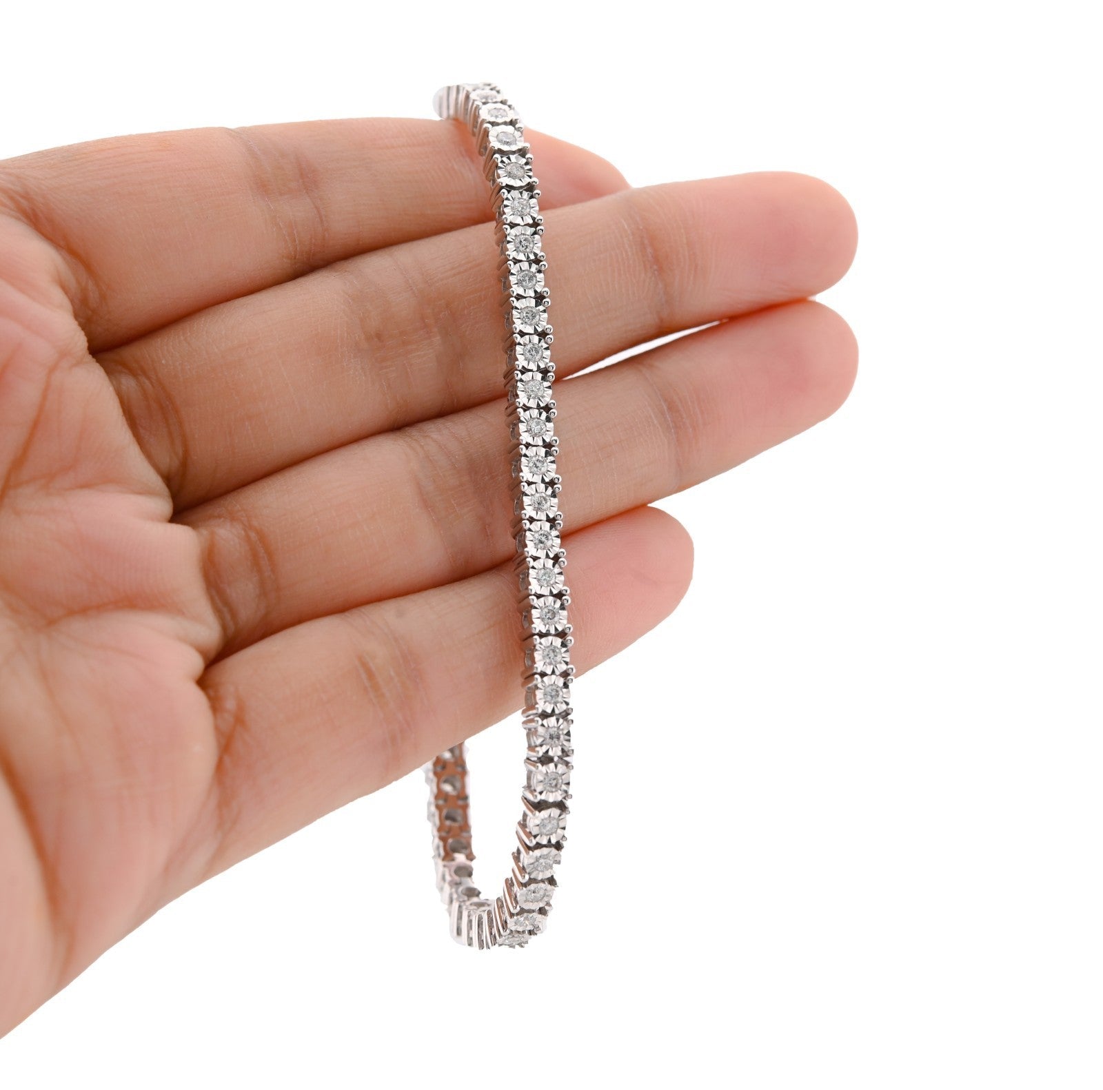 4MM 10k White Gold 15.8g 1.26CTW Natural Diamond Illusion Tennis Bracelet 8 Inch - Elite Jewelers - Bracelets