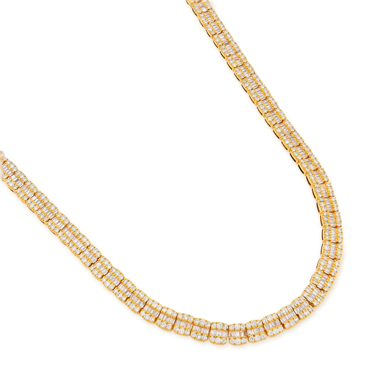 5.5MM 10k Yellow Gold 10.4CTW Natural Round/Baguette Diamond Tennis 33.5gm Chain - Elite Jewelers - Necklaces