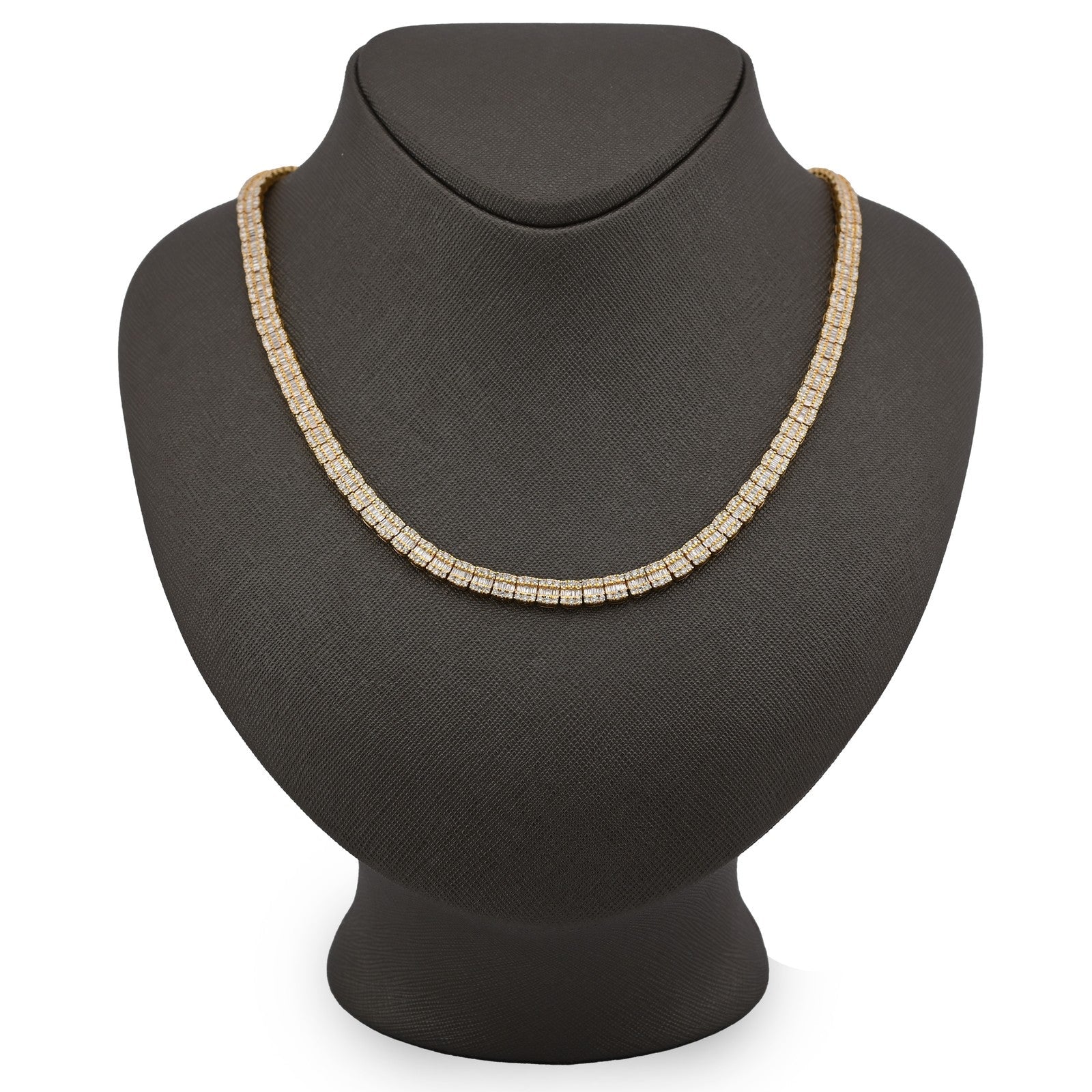 5.5MM 10k Yellow Gold 10.4CTW Natural Round/Baguette Diamond Tennis 33.5gm Chain - Elite Jewelers - Necklaces