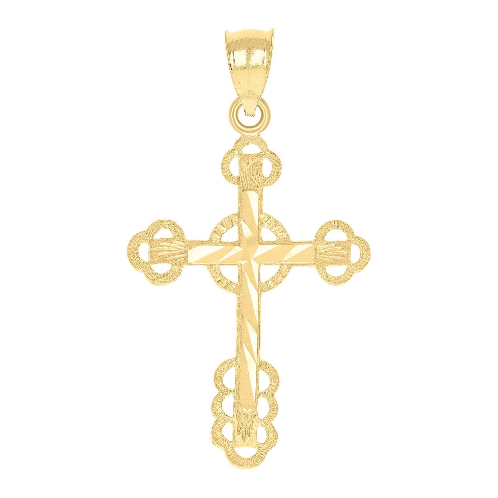 10k Yellow Gold For Mens Womens Diamond-Cut Cross Religious Charm 1.3g Pendant