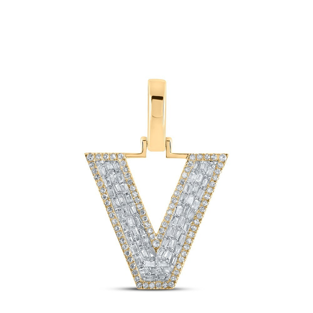 10k Yellow Gold Mens 0.5 CTW Baguette Diamond Initial "V" Charm 2.19g Pendant