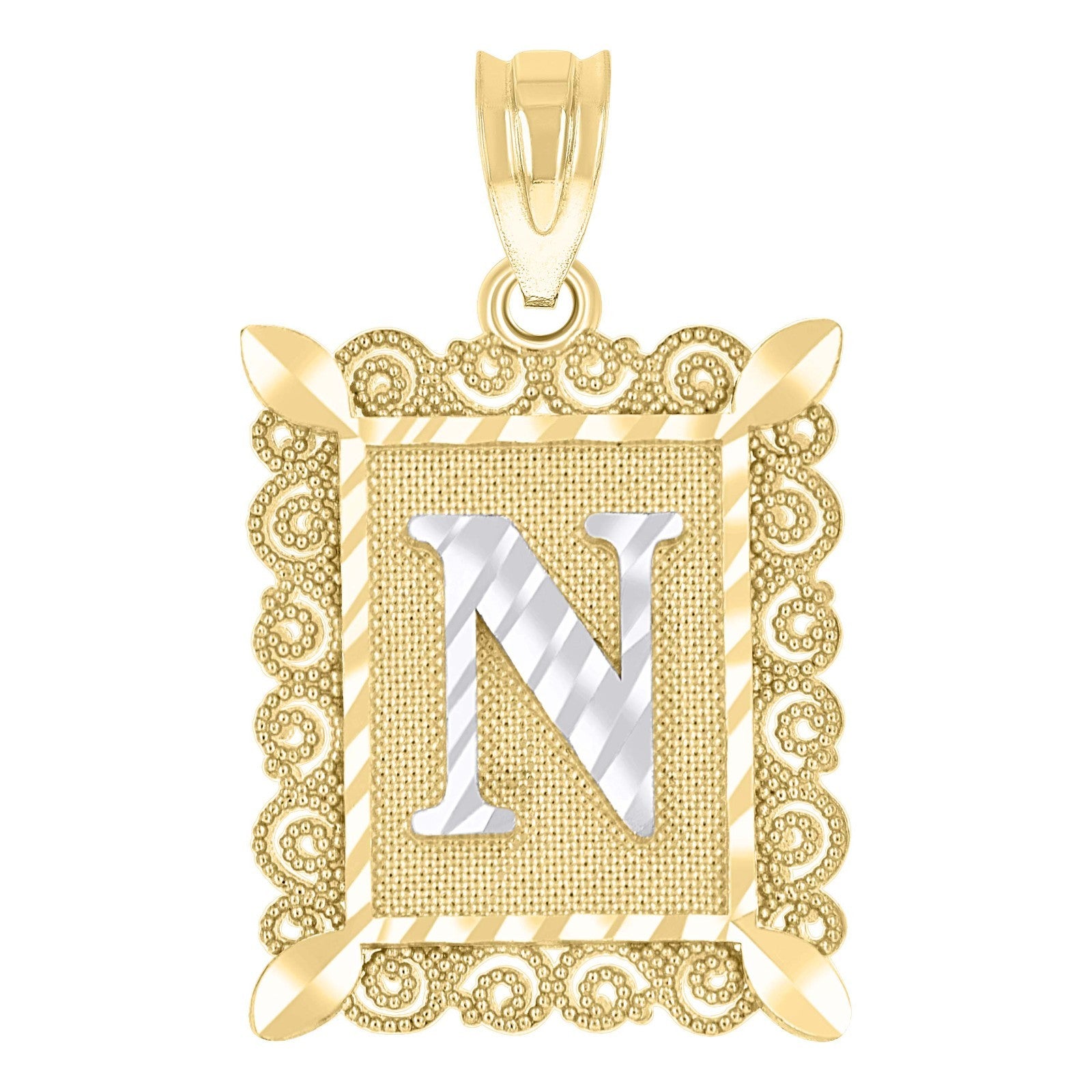 10k Yellow & White Gold Initial Letter "N" Pendant 1g Alphabet Unisex Charm
