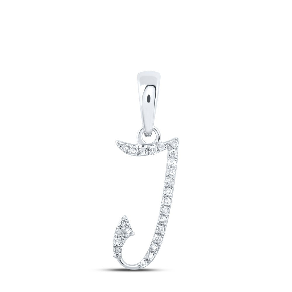 10k White Gold 0.05CTW Natural Diamond Initial "J" Charm 0.58g Alphabet Pendant