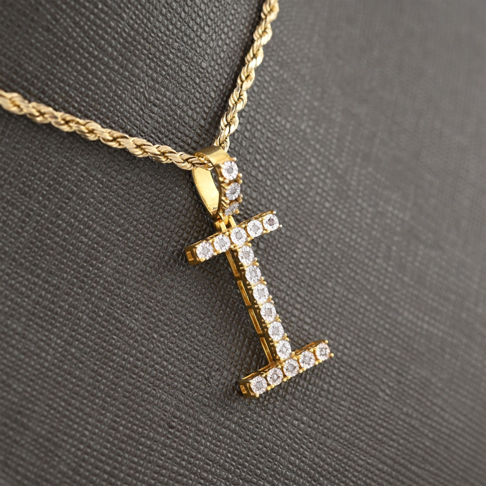 925 Yellow Natural 0.15 CTW Diamond Initial Alphabet "I" Pendant 2g Unisex Charm