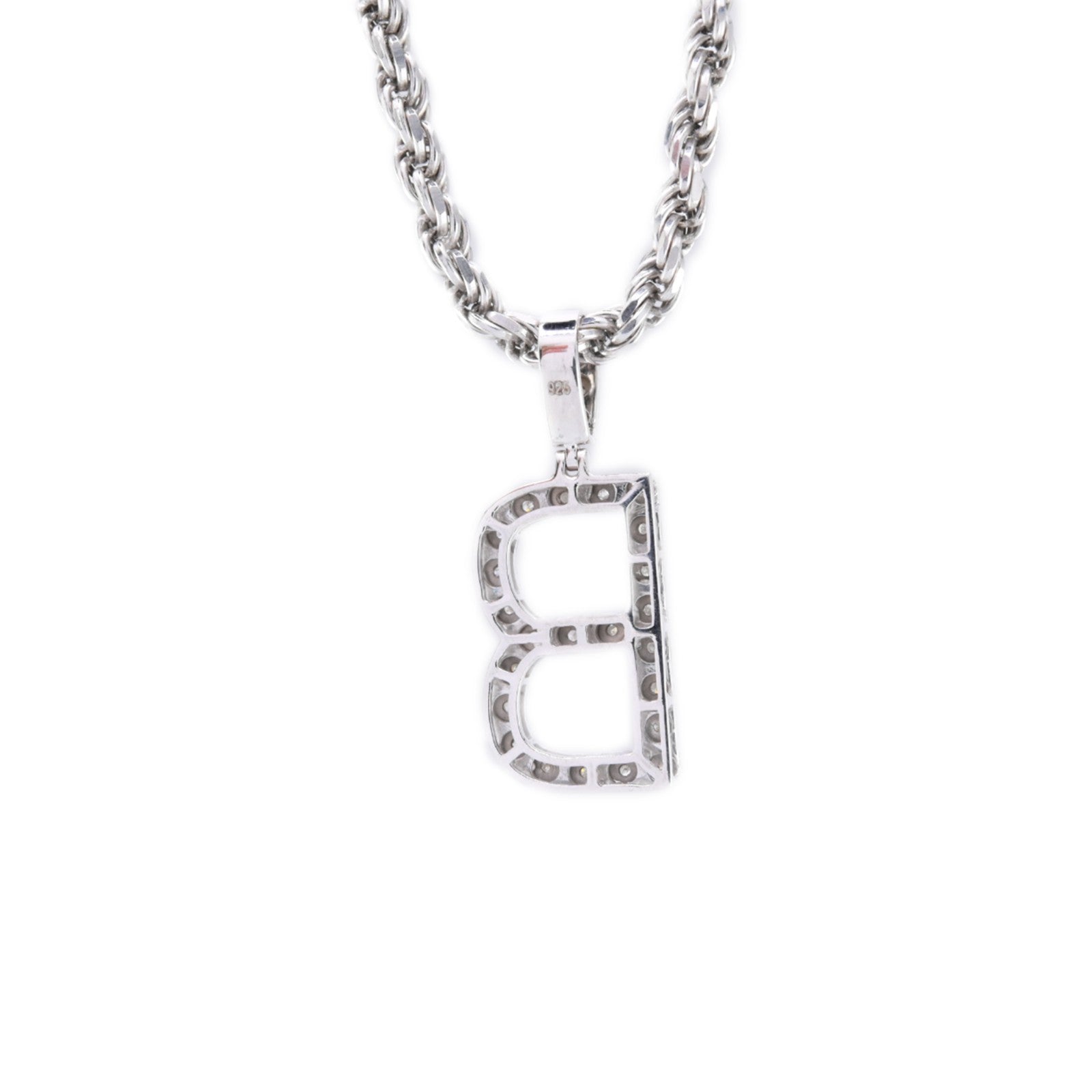 925 Silver Natural 0.15 CTW Diamond Initial Alphabet "B" Pendant 2g Unisex Charm