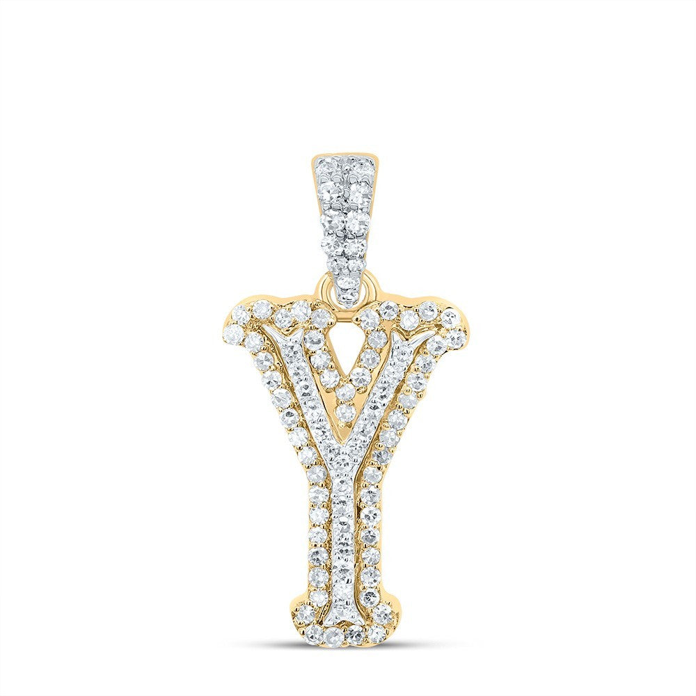 10k Yellow & White Gold 0.27 CTW Natural Diamond Initial "Y" Charm 1.15g Pendant
