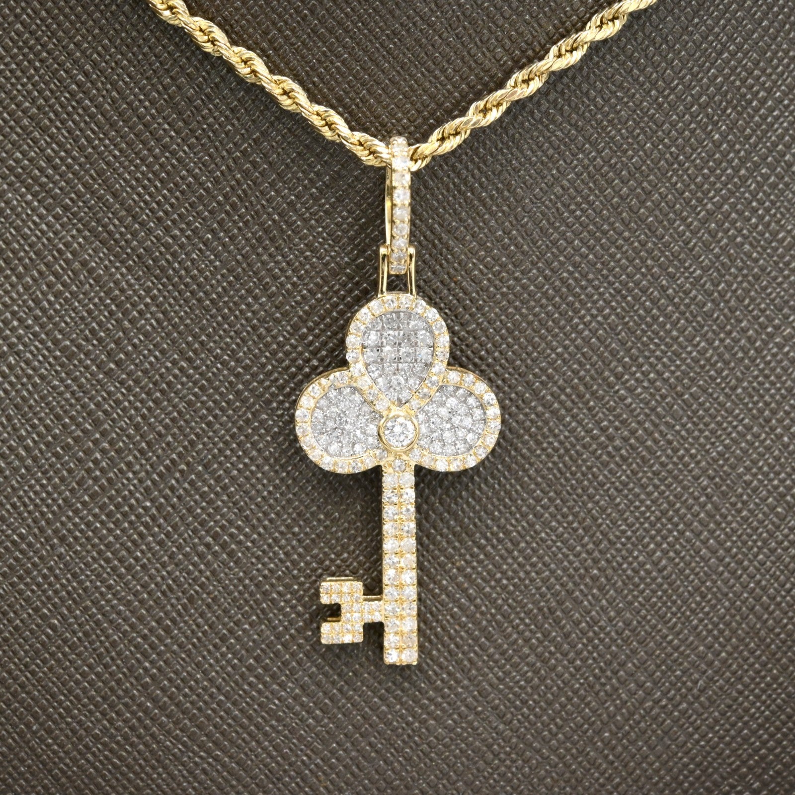 10k Yellow Gold 0.9CTW Natural Round Diamond Key Shape Pendant 2.9g Charm