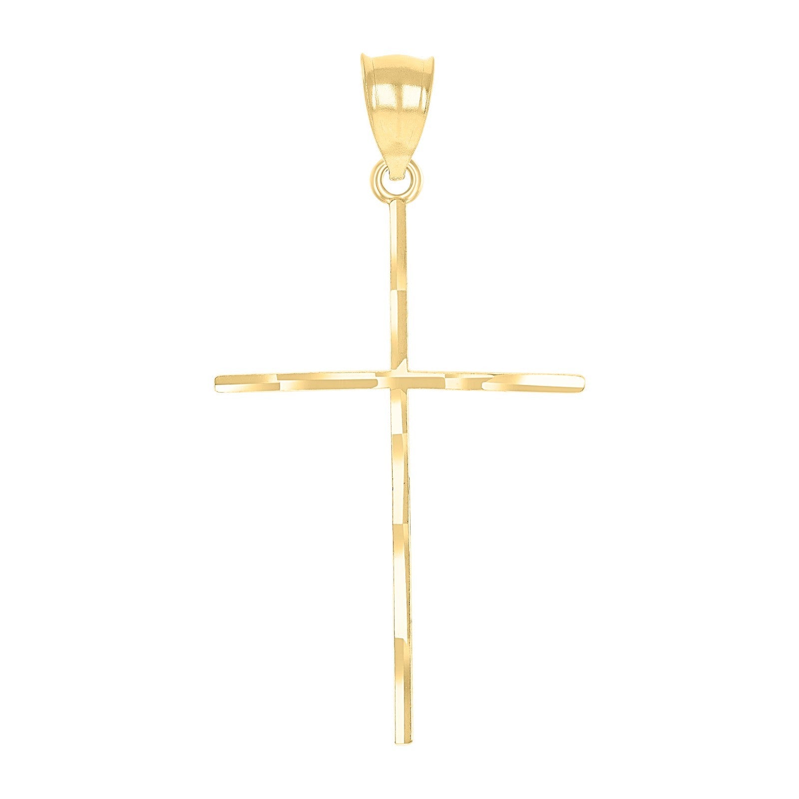 For Mens 10k Yellow & White Gold Diamond-Cut Cross Religious Charm Pendant 1.1g