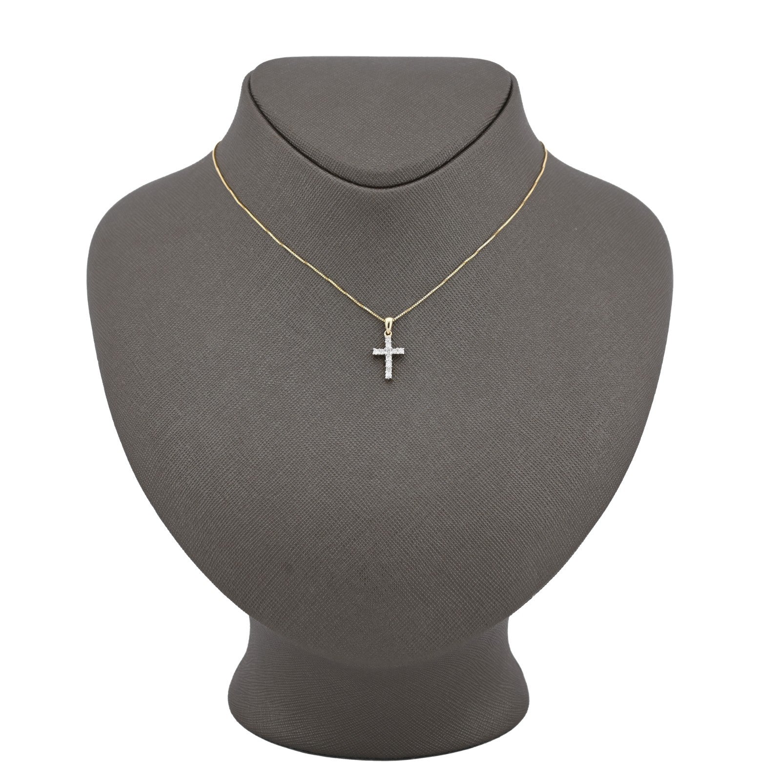 10k Yellow Gold 0.25CTW Natural Diamond Cross Charm 0.9g Pendant with Box Chain