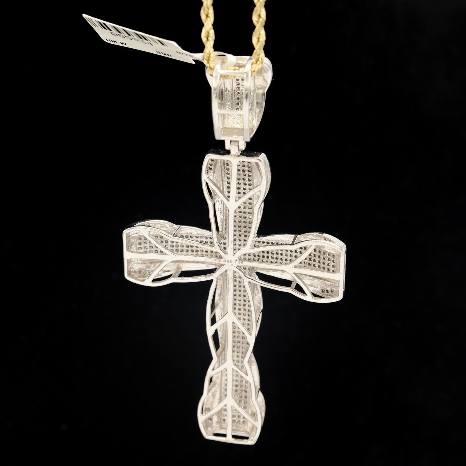 10k White Gold 1.5CTW Natural Round Diamond Iced-Out Cross Charm Pendant 17.2g