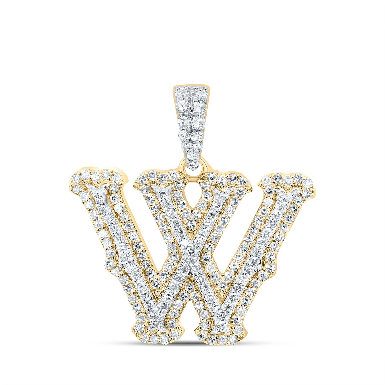 10k Yellow & White Gold 0.53 CTW Natural Diamond Initial "W" Charm 2.47g Pendant