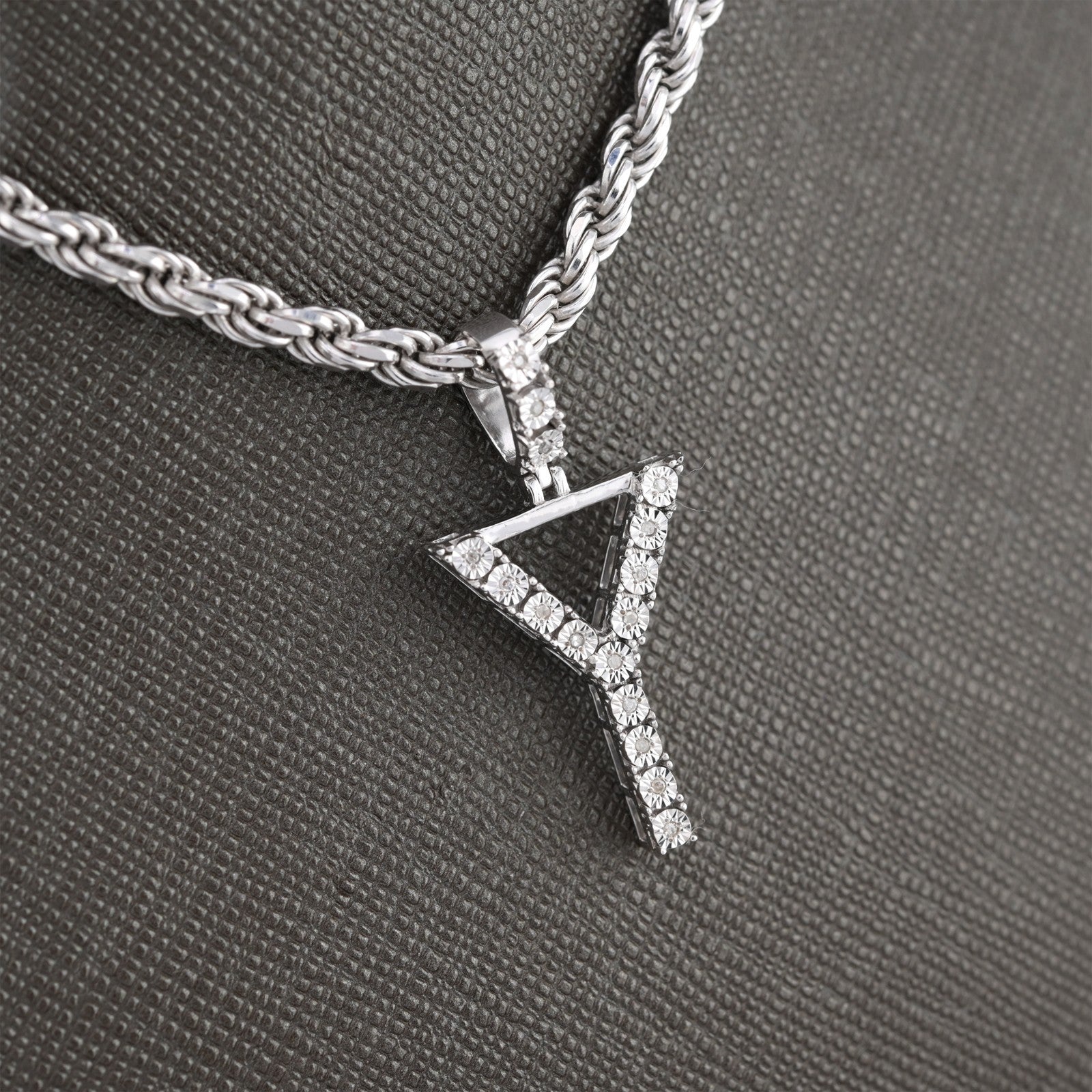 925 Silver Natural 0.15 CTW Diamond Initial Alphabet "Y" Pendant 2g Unisex Charm