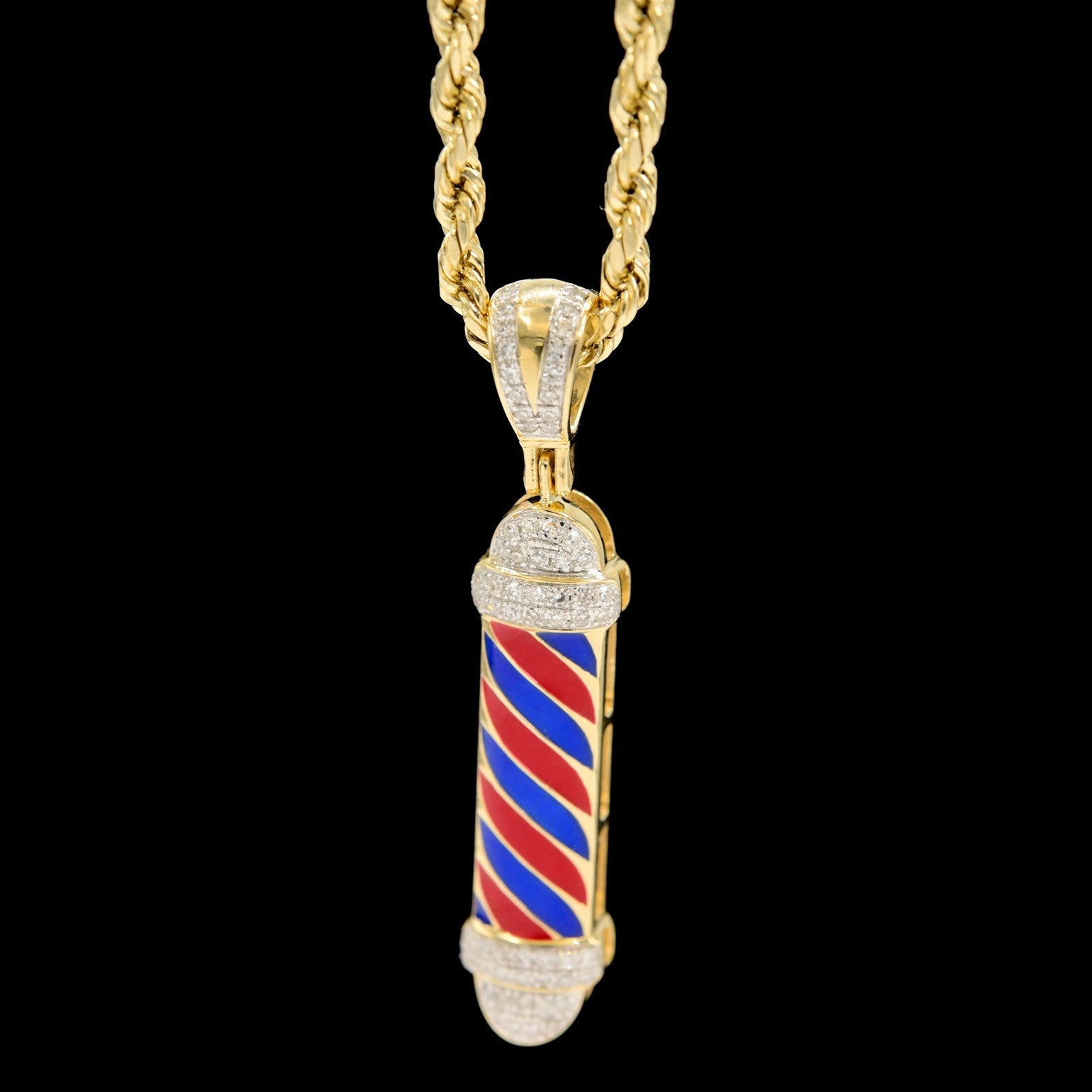 10k Yellow Gold 0.2CTW Natural Round Diamond Barber Poll Pendant 1.9g Charm