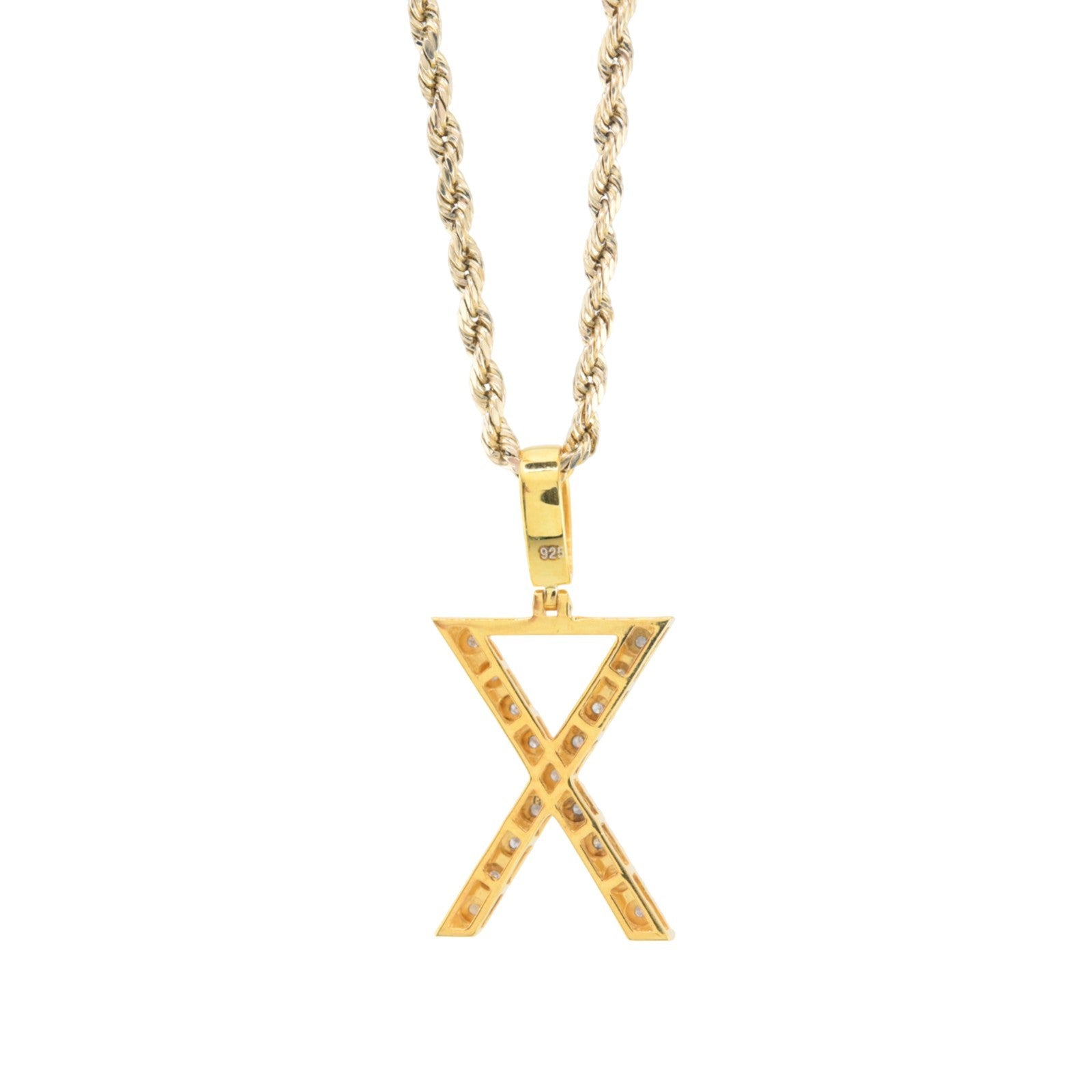 925 Yellow Natural 0.15 CTW Diamond Initial Alphabet "X" Pendant 2g Unisex Charm