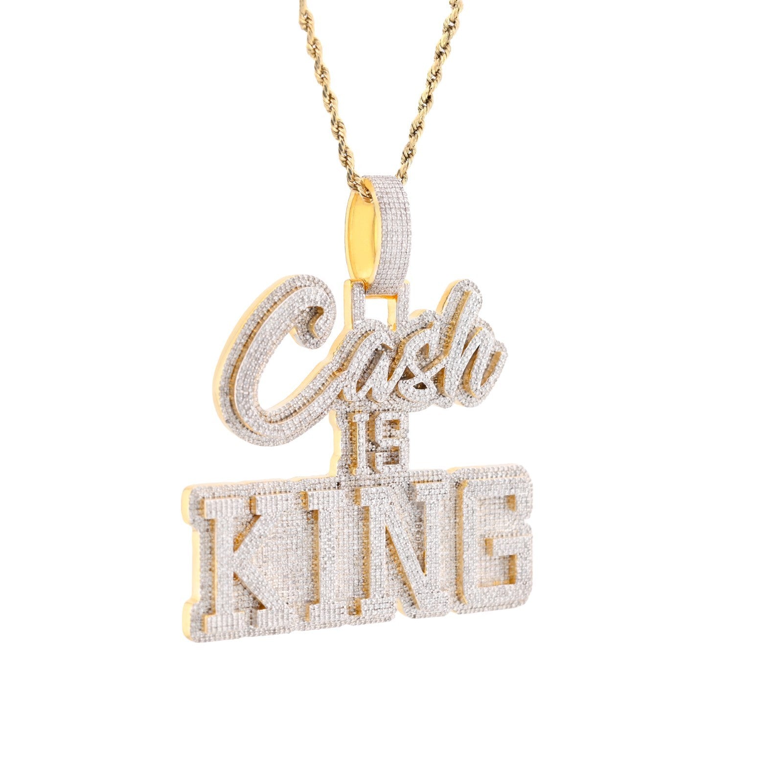 10k Yellow Gold 4.96CTW Pure Diamond "Cash Is King" Pendant Solid Back 37g Charm