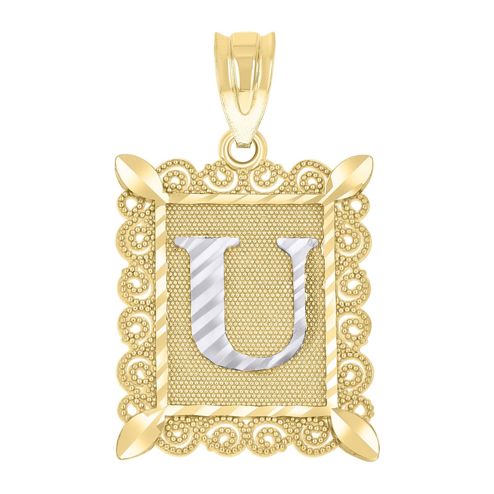 10k Yellow & White Gold Initial Letter "U" Pendant 2.2g Alphabet Unisex Charm