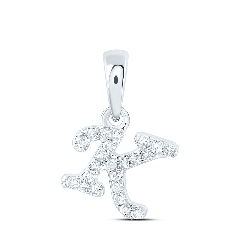 0.07CTW Natural Diamond 0.37g 10k White Gold Initial "K" Pendant Letter Charm