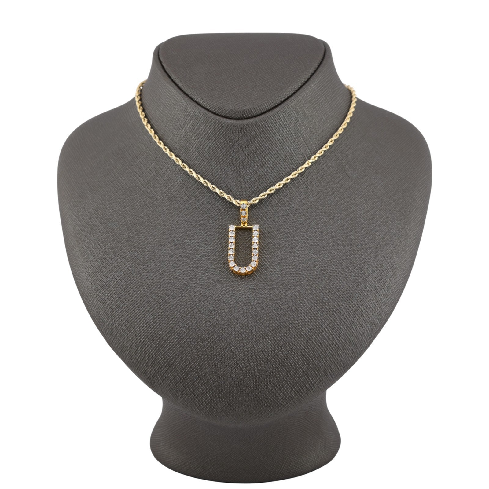 925 Yellow Natural 0.15 CTW Diamond Initial Alphabet "U" Pendant 2g Unisex Charm