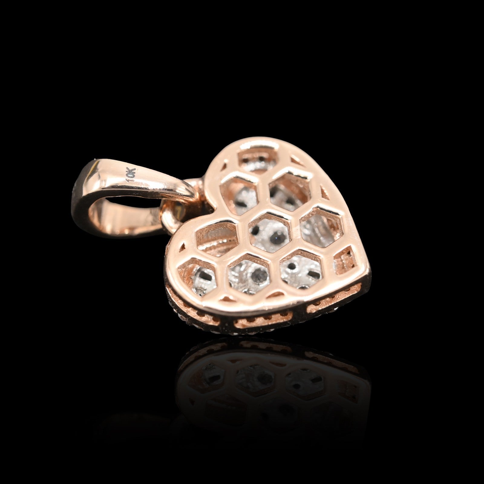 10k Rose Gold 0.28CTW Natural Round & Baguette Diamond Heart Pendant 2.1g Charm