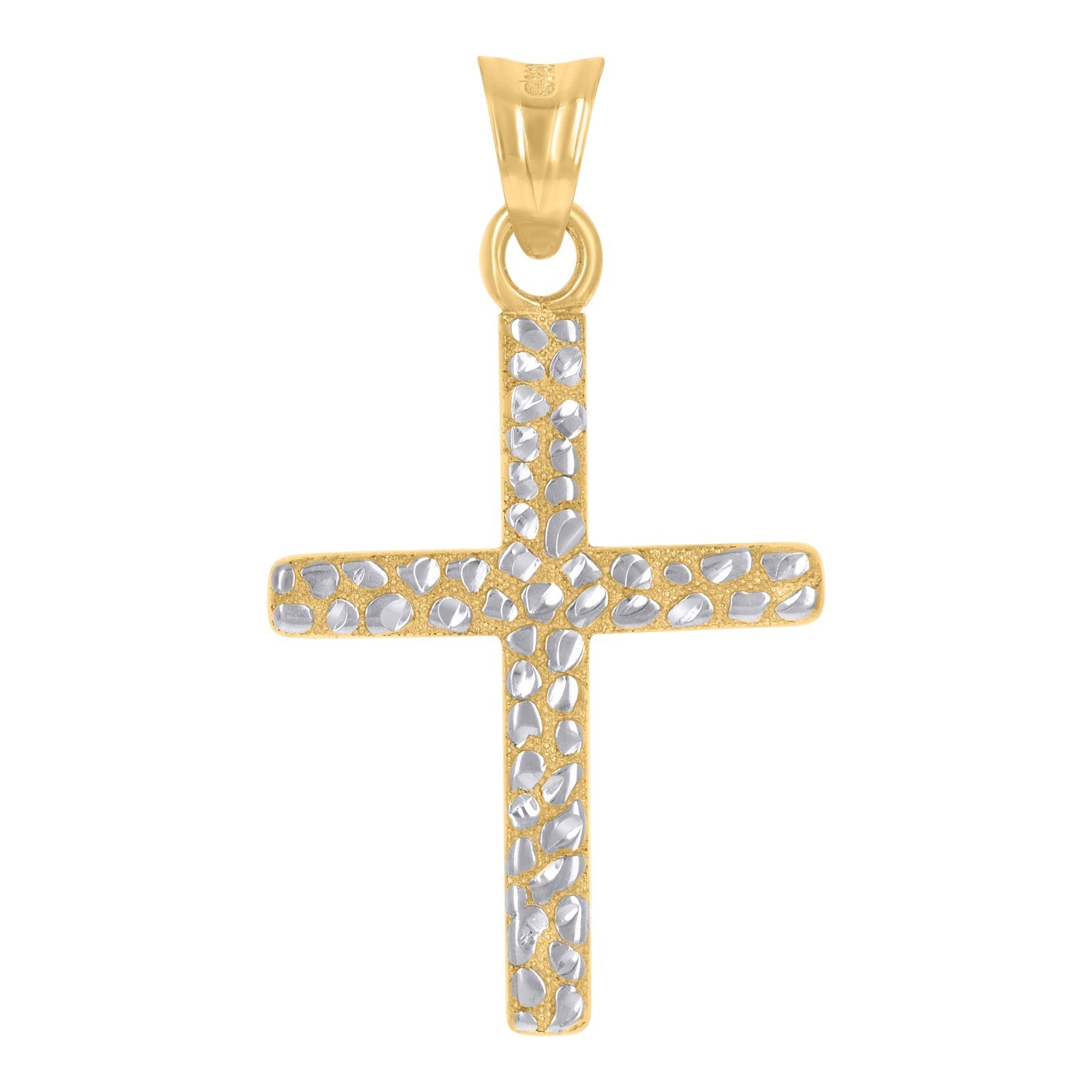 10k Yellow & White Gold Unisex Cross Religious Charm 1.3gms Diamond-Cut Pendant