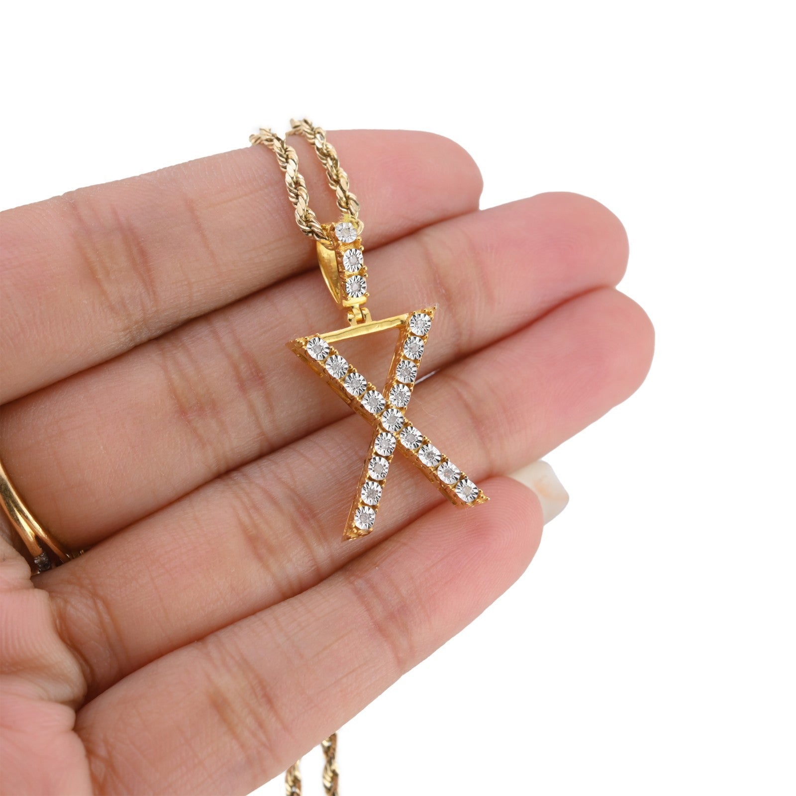 925 Yellow Natural 0.15 CTW Diamond Initial Alphabet "X" Pendant 2g Unisex Charm