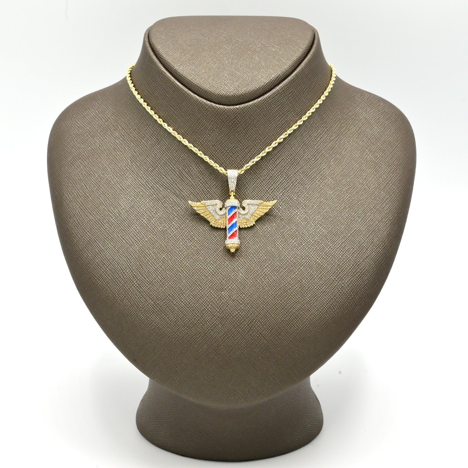 10k Yellow Gold 0.7CTW Natural Round Diamond Barber w/ Wings Pendant 5.8g Charm