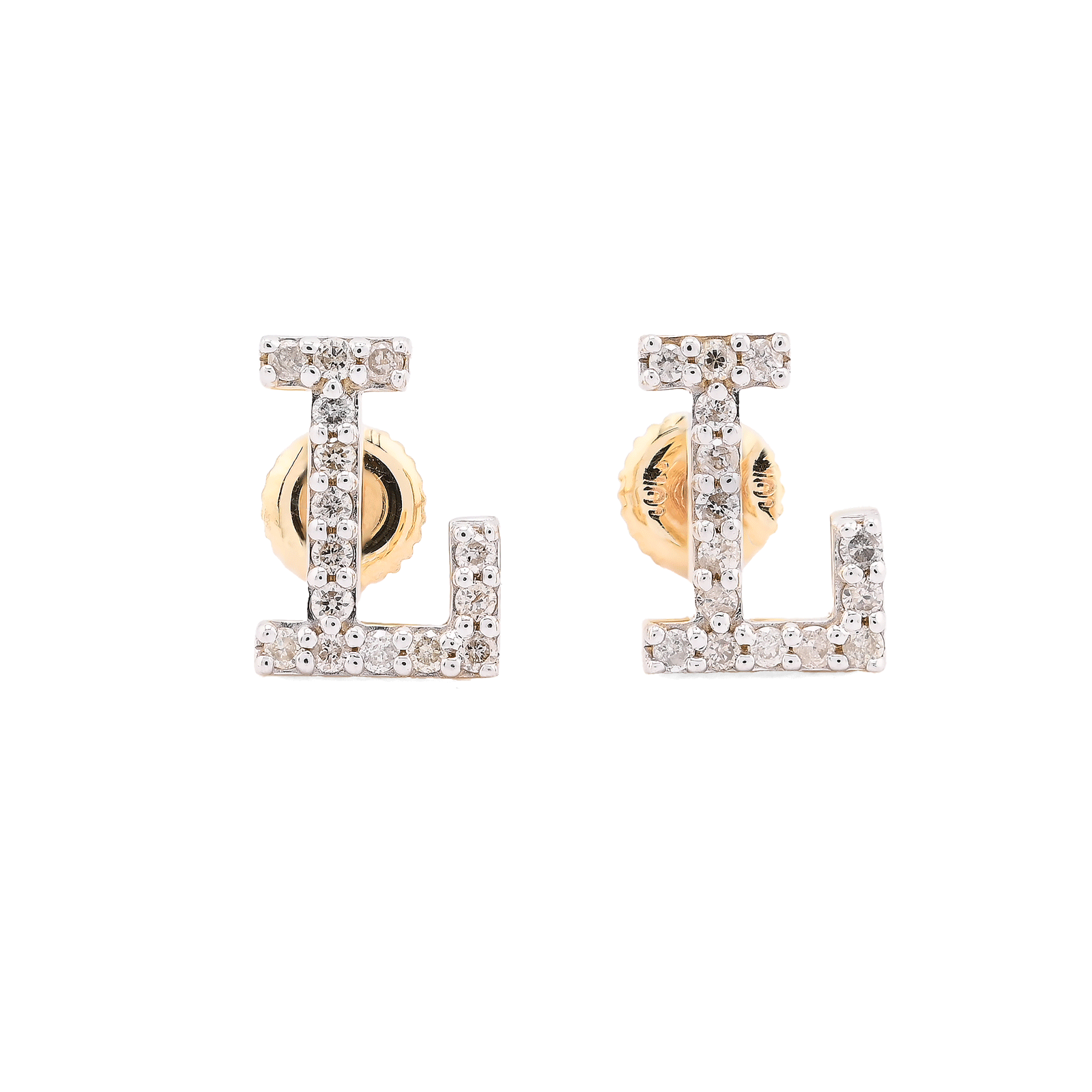 10k Yellow Gold Initial "L" 0.26CTW Natural Diamond Studs Alphabet 1.12g Earring