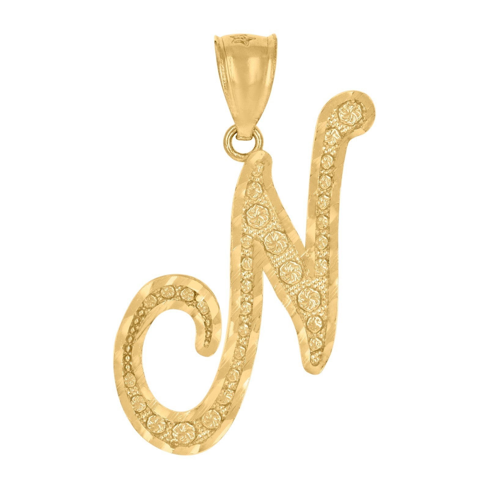 10k Yellow Gold Floral Initial Letter "N" Pendant 1.8g Alphabet Unisex Charm