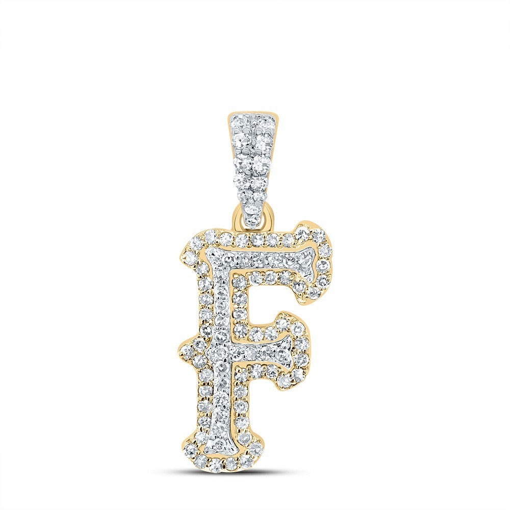 0.29CTW Natural Diamond 10k Yellow & White Gold 1.29g Initial "F" Pendant Charm
