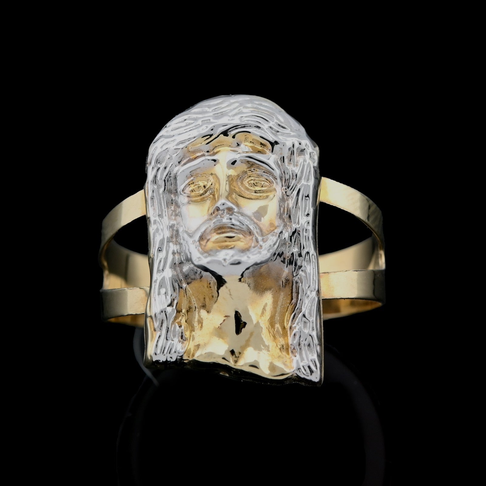 10kt Pure Solid Yellow Gold Jesus Head Ring Men Women 2 Tone Religious Ring 2.6g