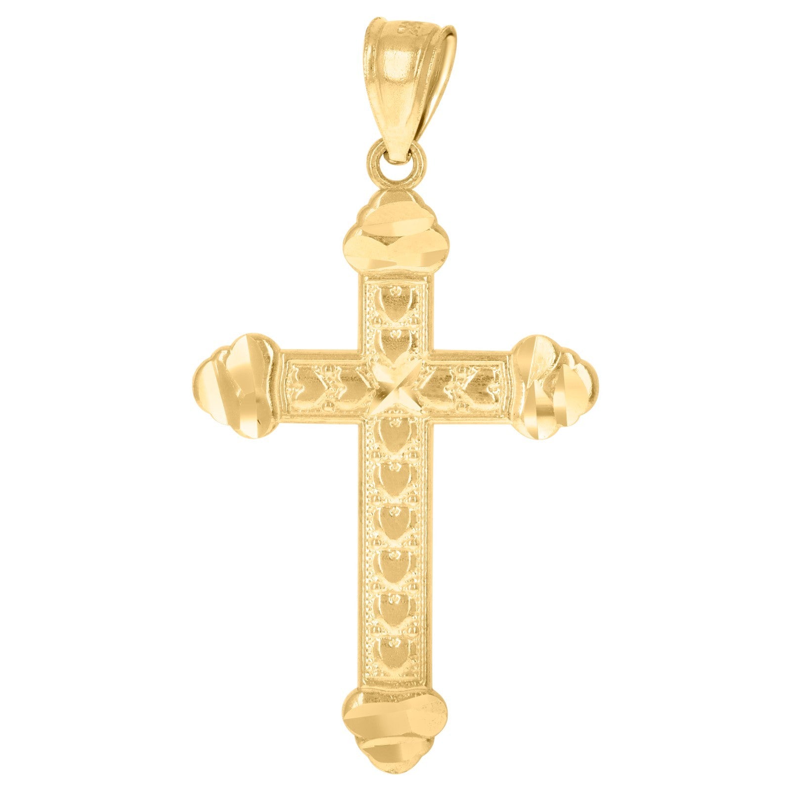 10k Yellow Gold Diamond Cut Hearts Budded Cross Religious Charm 1.2g Pendant