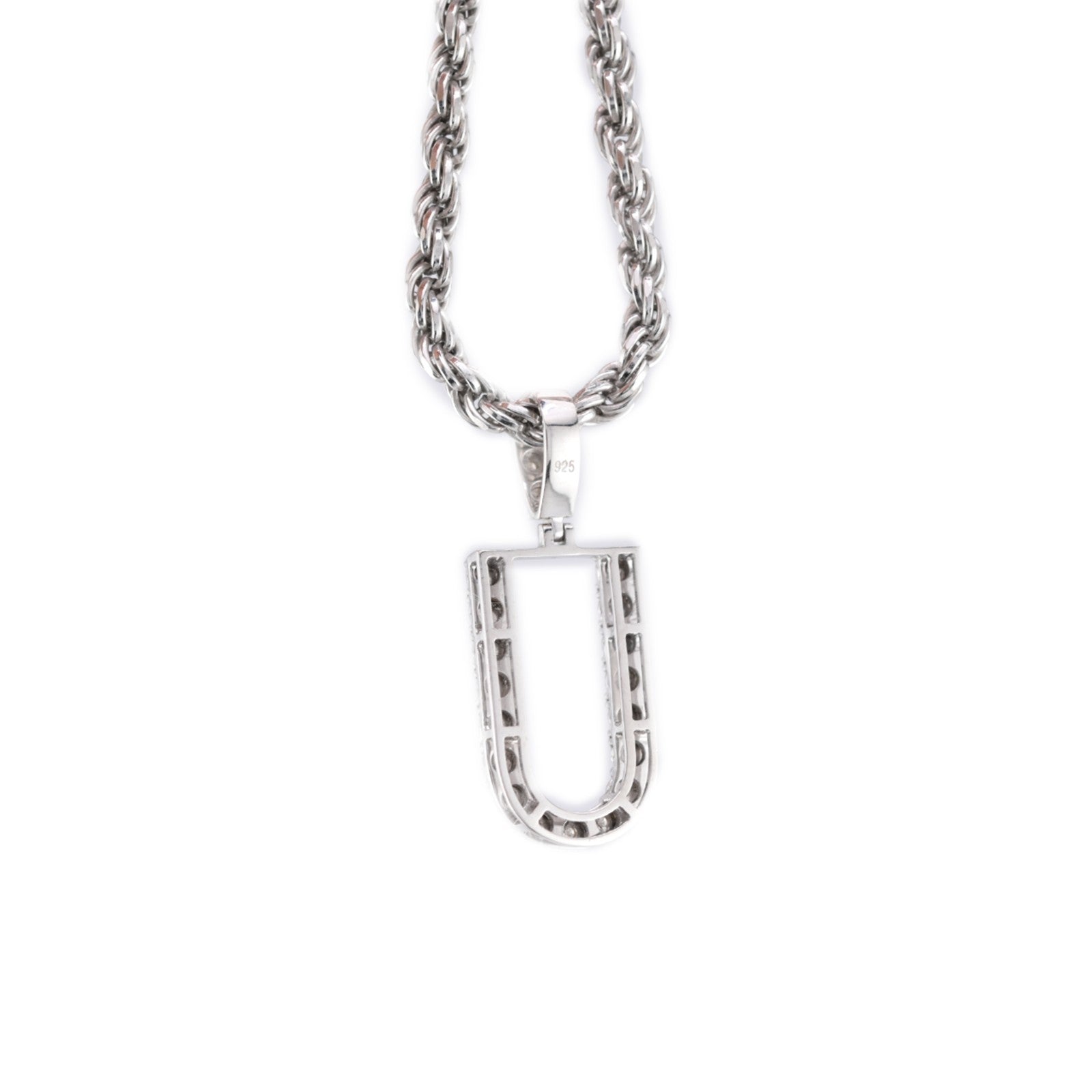 925 Silver Natural 0.15 CTW Diamond Initial Alphabet "U" Pendant 2g Unisex Charm