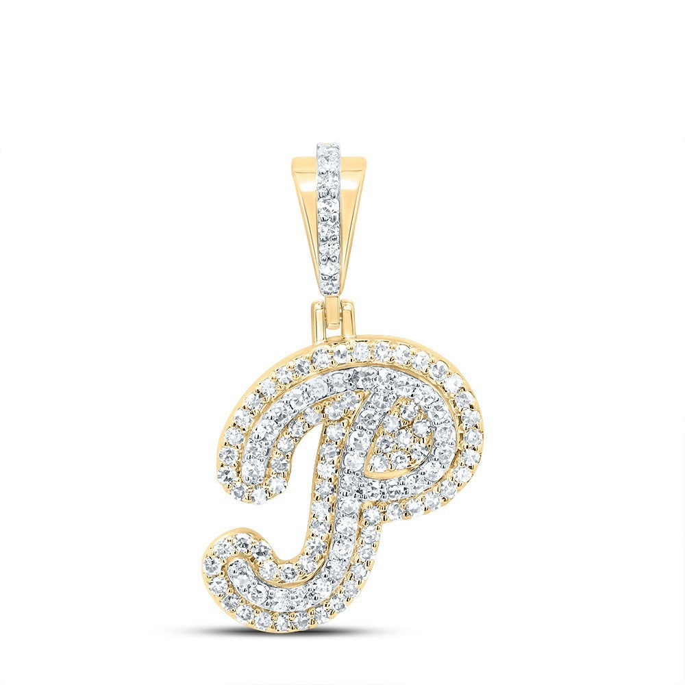 0.36CTW Natural Diamond 10k Yellow Gold 1.63g Initial "P" Pendant Alphabet Charm