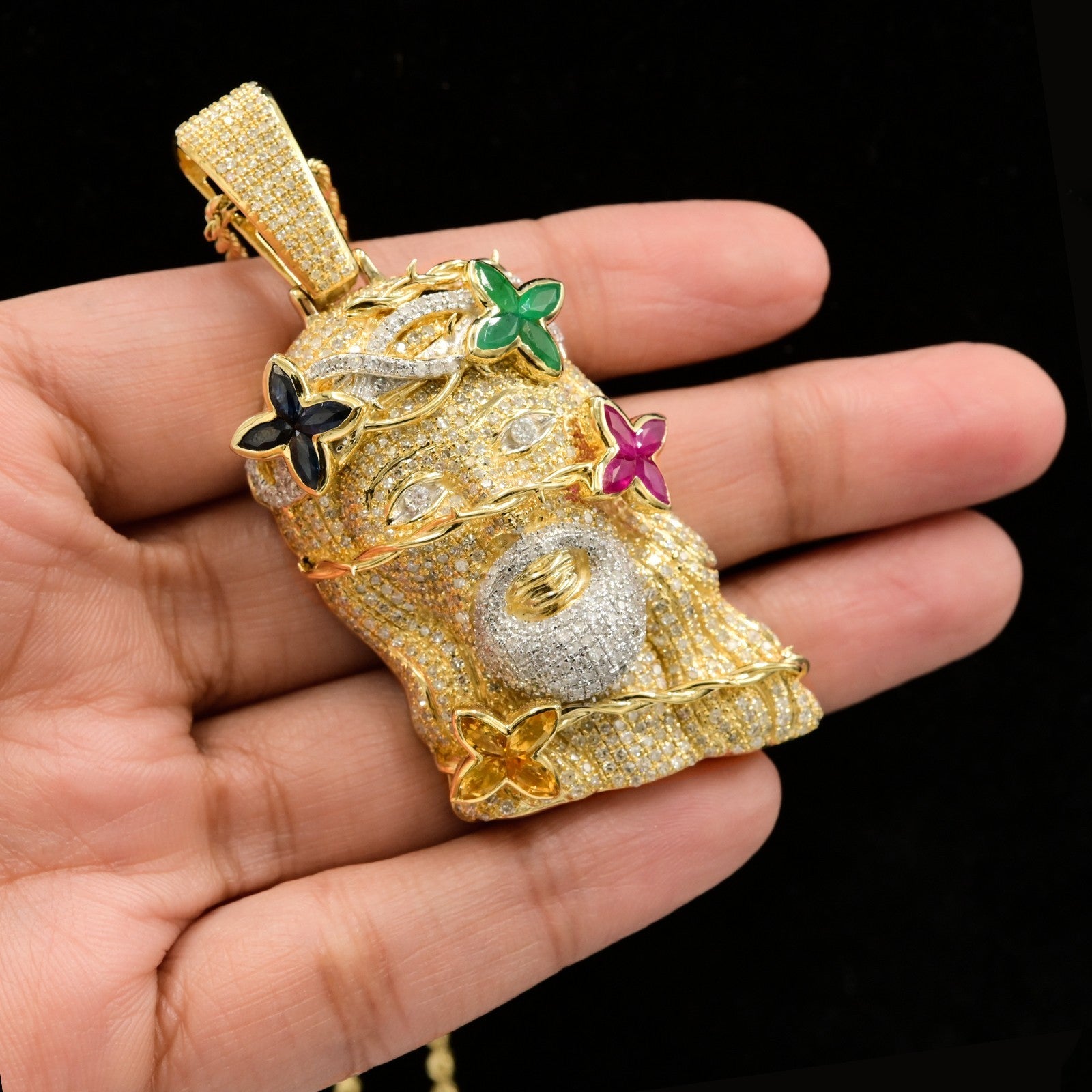 10k Yellow Gold 6.5CTW Natural Diamond Jesus Head Religious Pendant 27.7g Charm