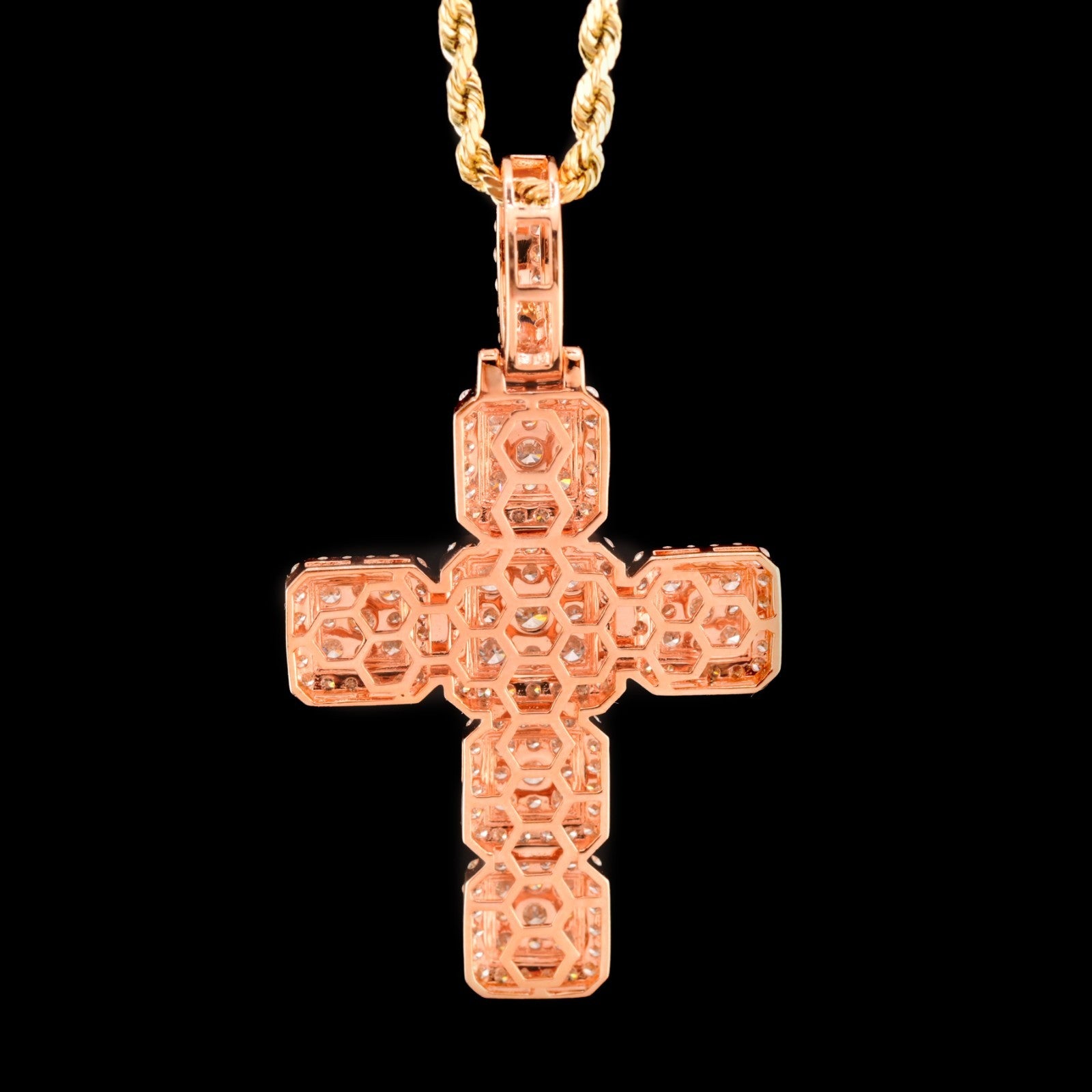 14k Rose Gold 3.03CTW Natural Round Diamond Cross Religious Pendant 6.7g Charm