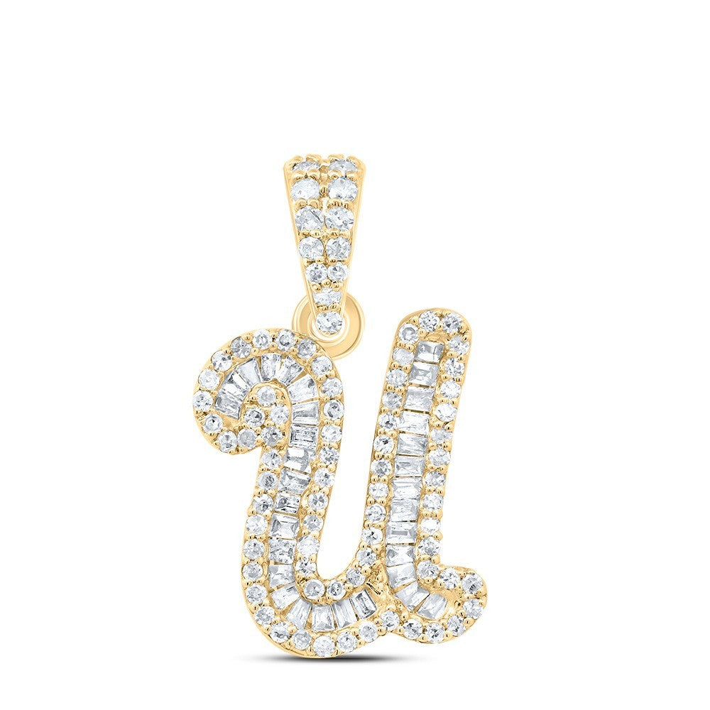 0.37CTW Natural Diamond 10k Yellow Gold 1.48g Initial Letter "U" Pendant Charm