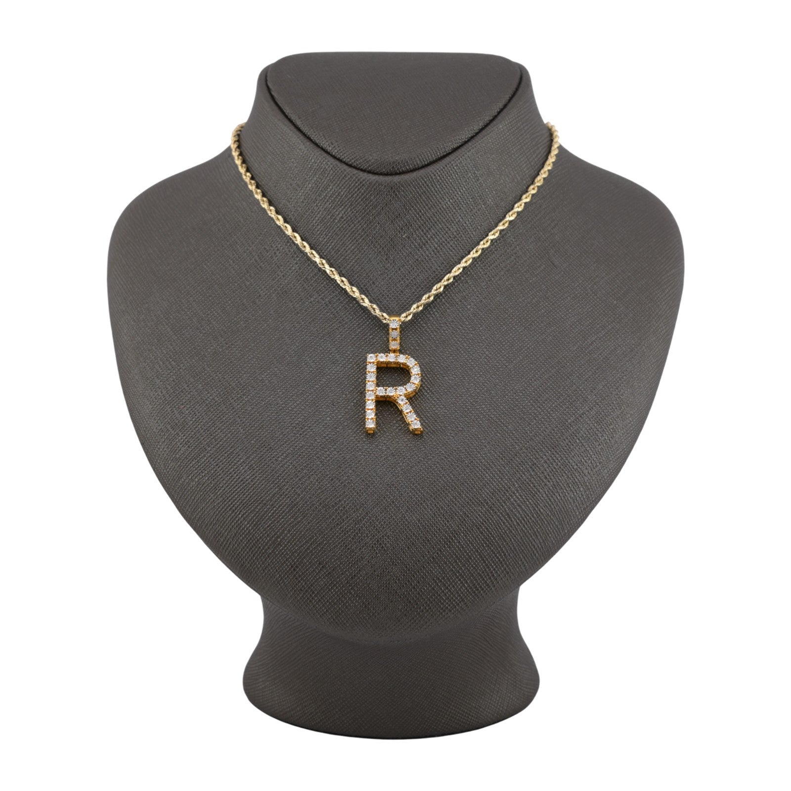 925 Yellow Natural 0.15 CTW Diamond Initial Alphabet "R" Pendant 2g Unisex Charm