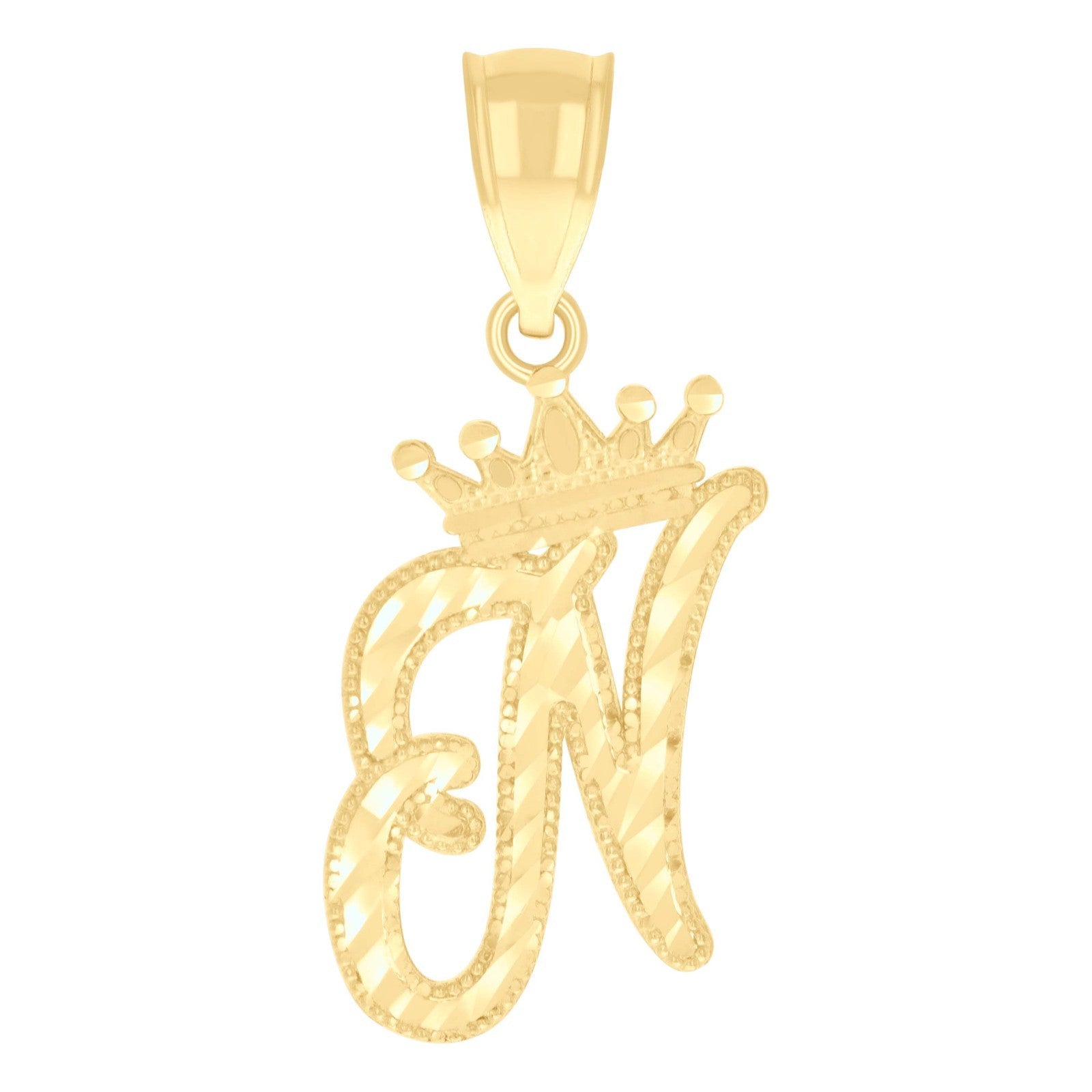 10k Yellow Gold Crown Initial Letter "N" Pendant 1.2g Alphabet Unisex Charm