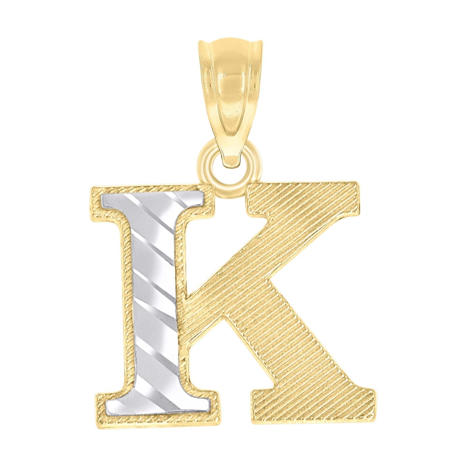 10k Yellow & White Gold Initial Letter "K" Pendant 0.7g Alphabet Unisex Charm