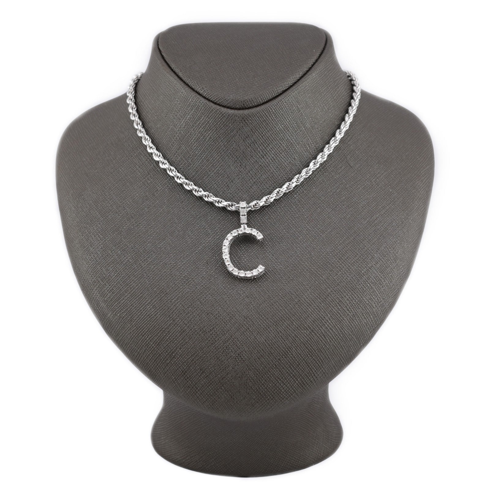 925 Silver Natural 0.15 CTW Diamond Initial Alphabet "C" Pendant 2g Unisex Charm