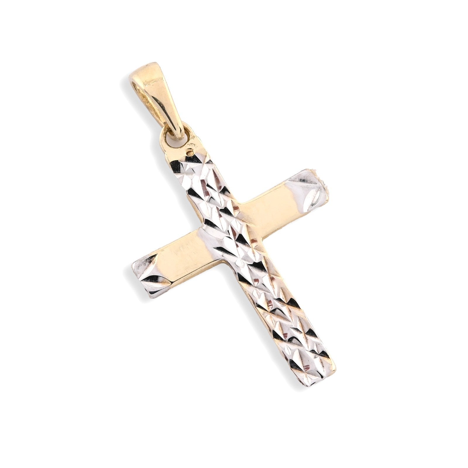 Unisex 10k Yellow & White Gold Diamond Cut Cross Charm Religious 0.7gms Pendant