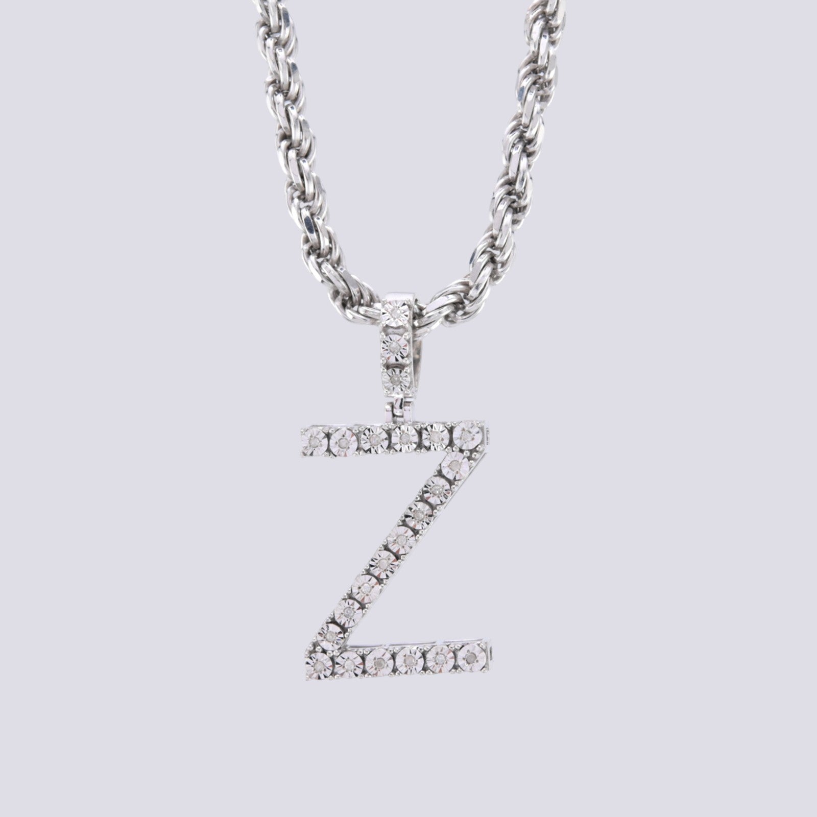 925 Silver Natural 0.15 CTW Diamond Initial Alphabet "Z" Pendant 2g Unisex Charm